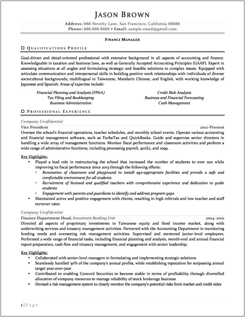Example Of Summary Section On Resume