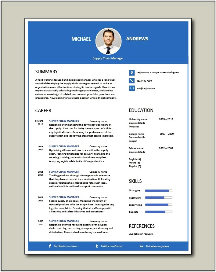 Example Of Supply Chain Manager Resume
