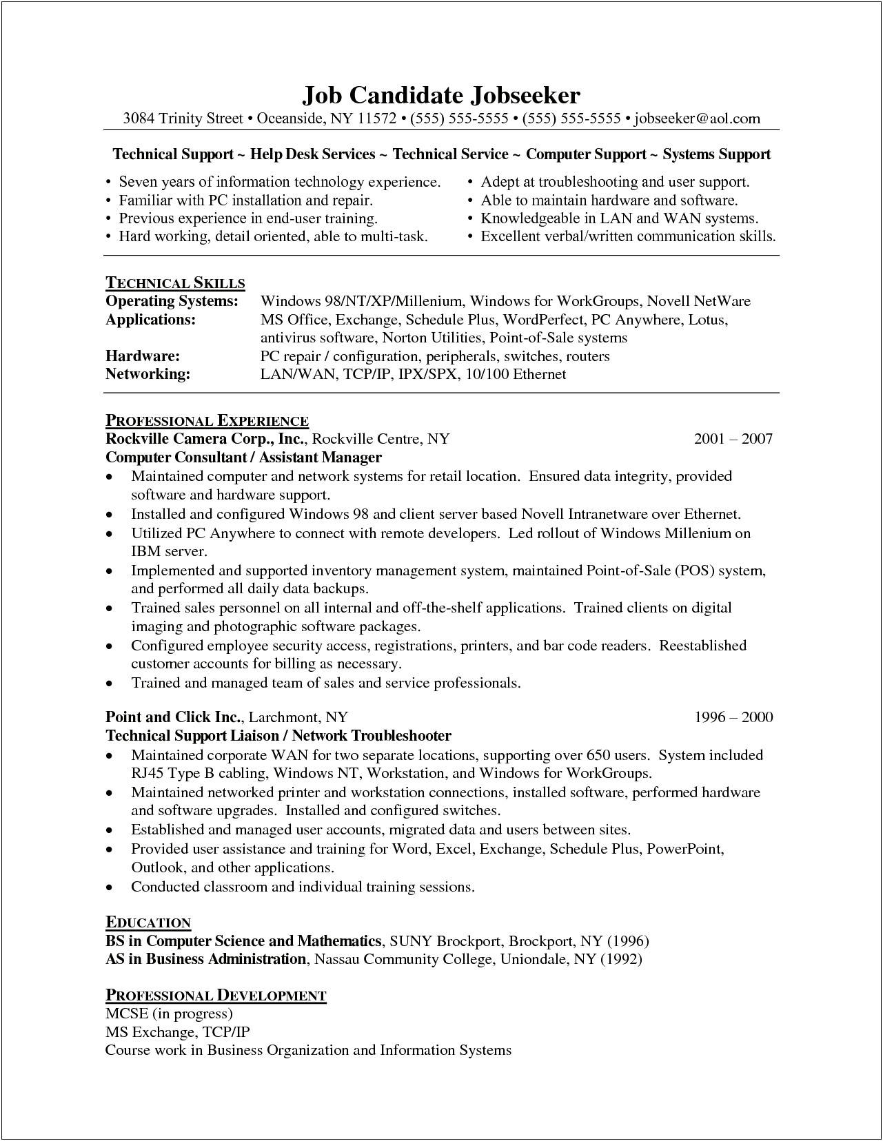 Example Of Tech Support Resume