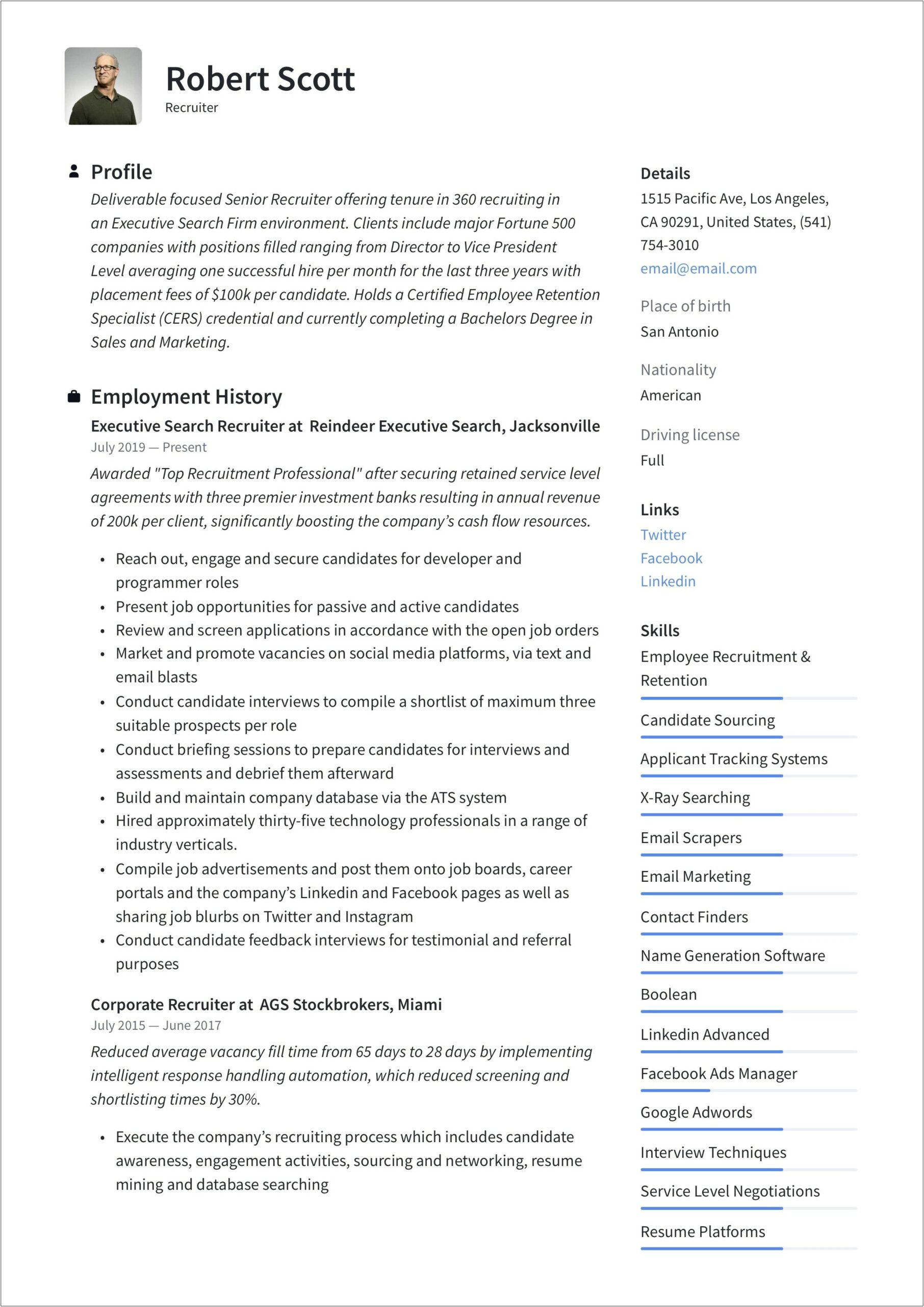 Example Of Technical Recruiter Resume