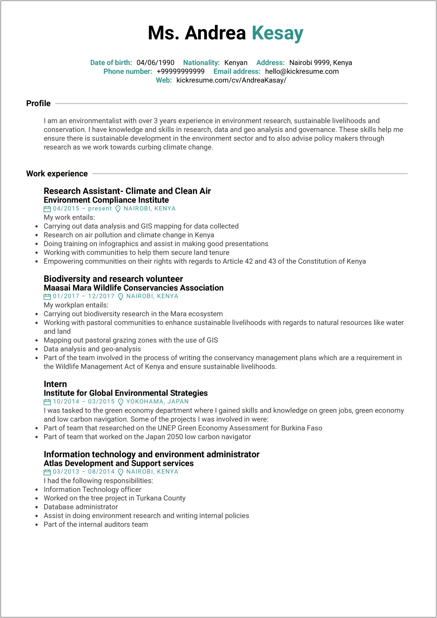 Example Of The Profile Part Of A Resume