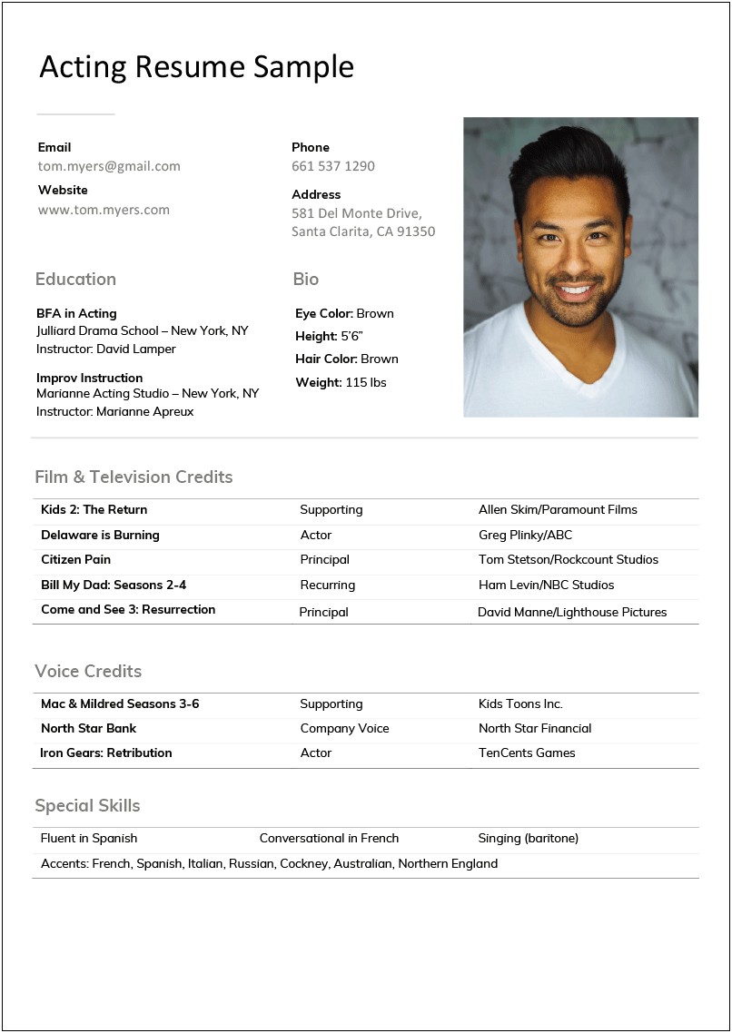 Example Of Theater Audition Resume