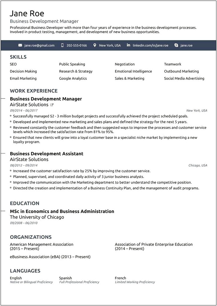 Example Of Updated Resume 2018