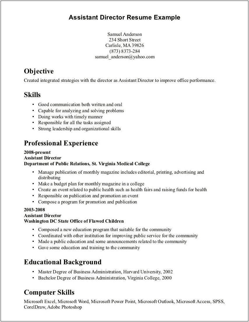 Example Of Writing Skills In A Resume