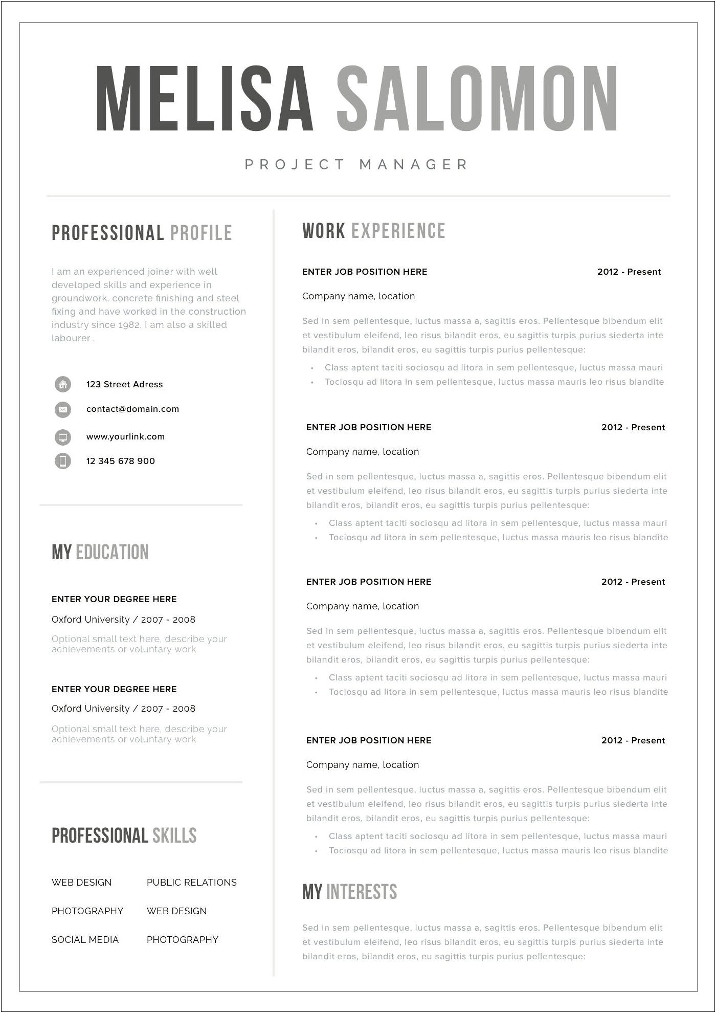 Example One Page Experience It Resume