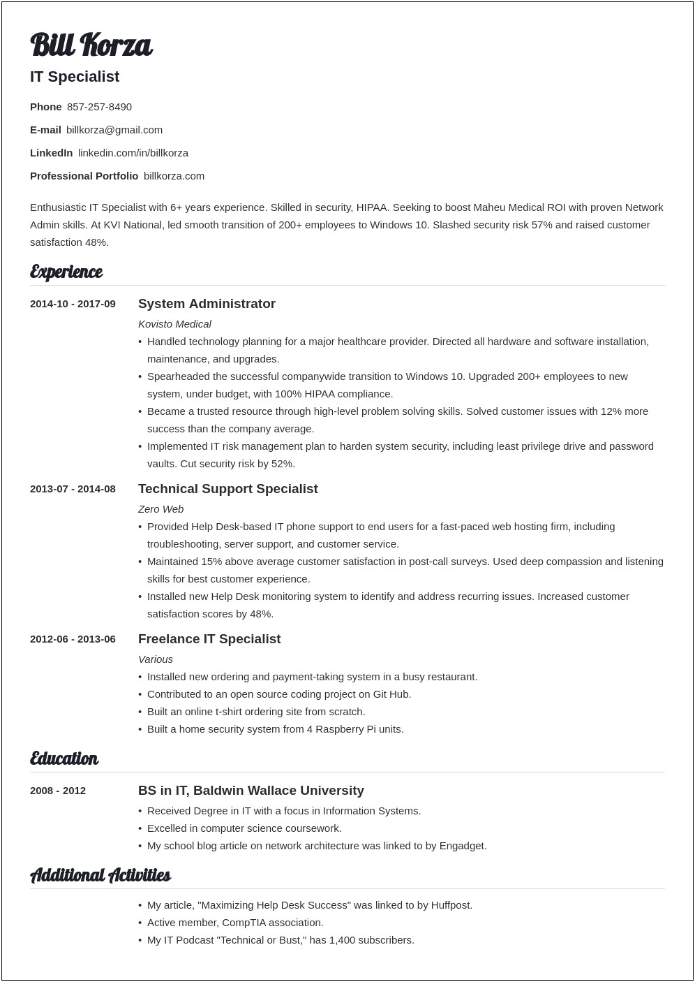 Example Professional Profile For Resume