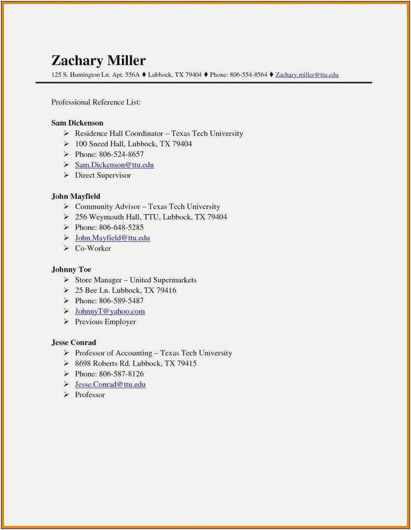 Example References Page For Resume