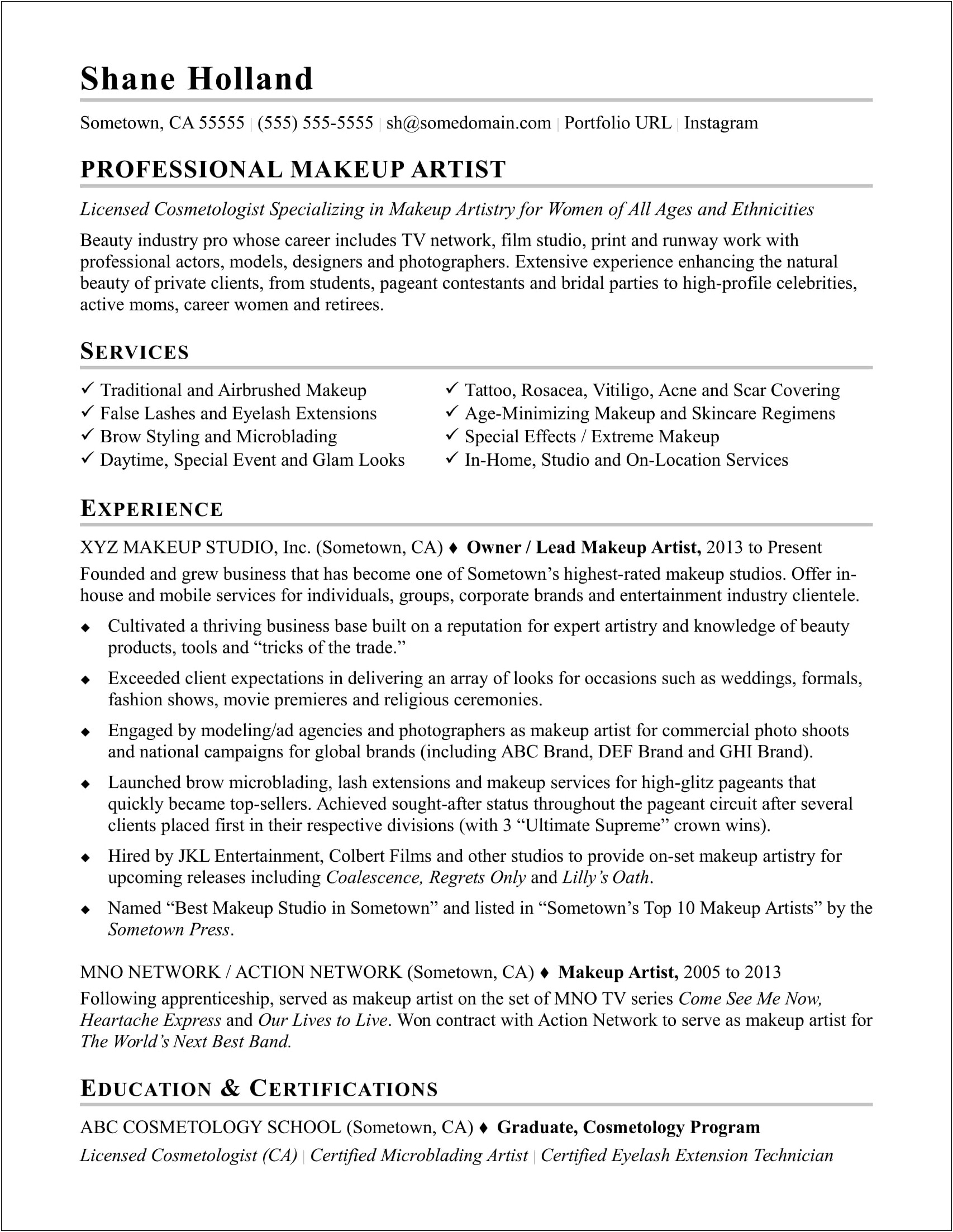 Example Resume And Portfolio Cosmetology