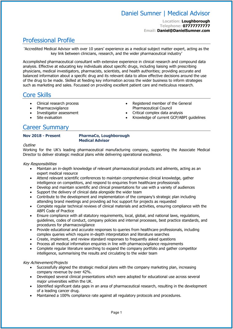 Example Resume Clinical Substance Abuse