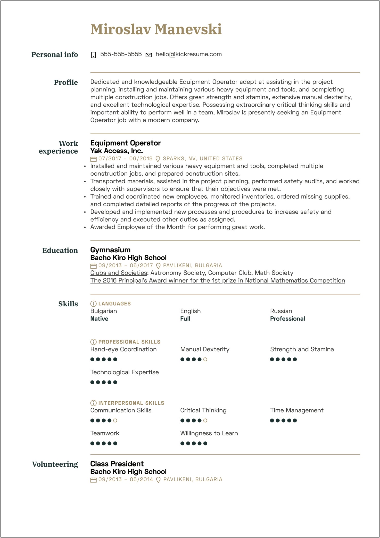 Example Resume Construction Company Owner