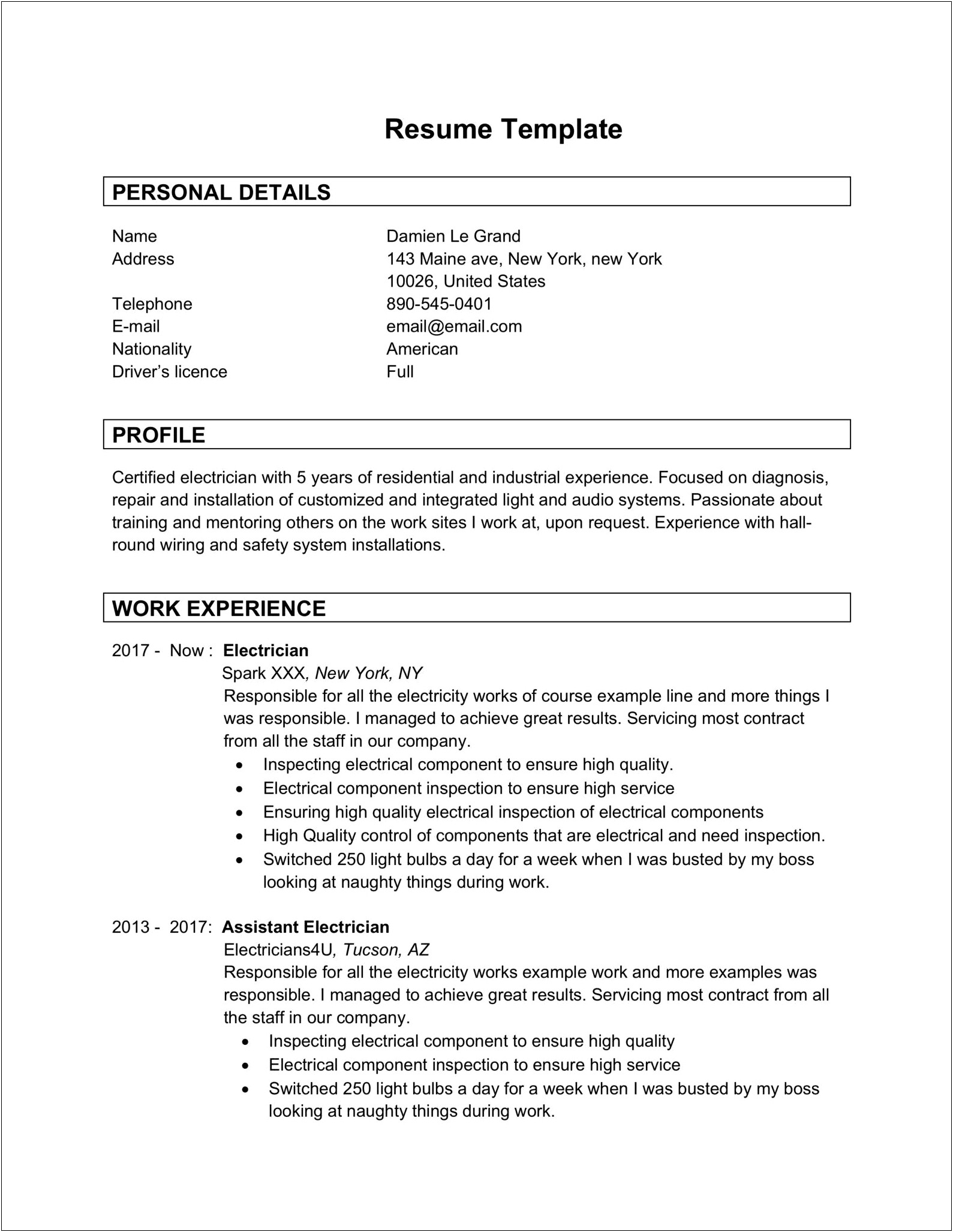 Example Resume Download Word Format