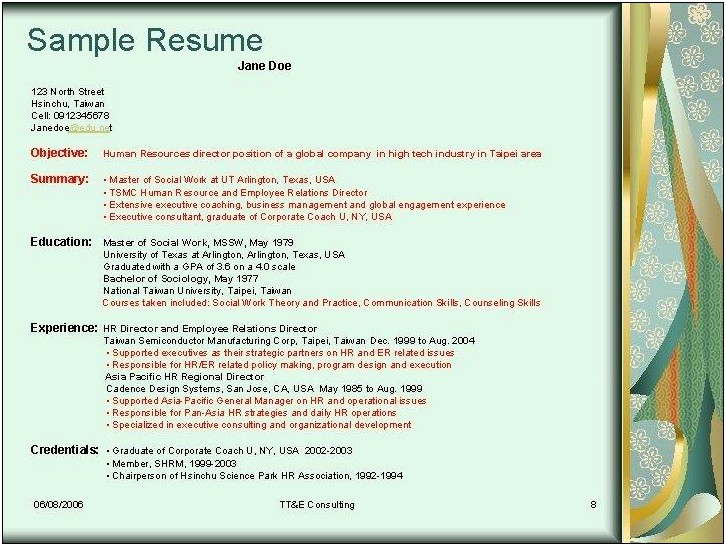 Example Resume Filled Out Jane Doe