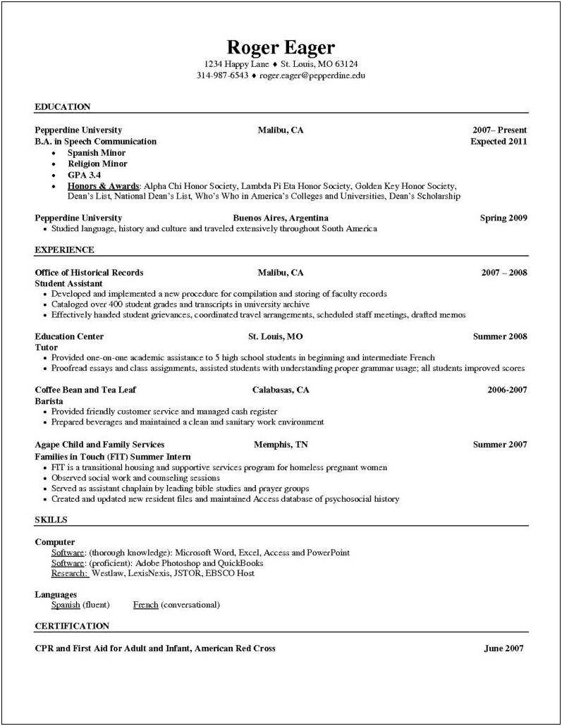 Example Resume For A Barista