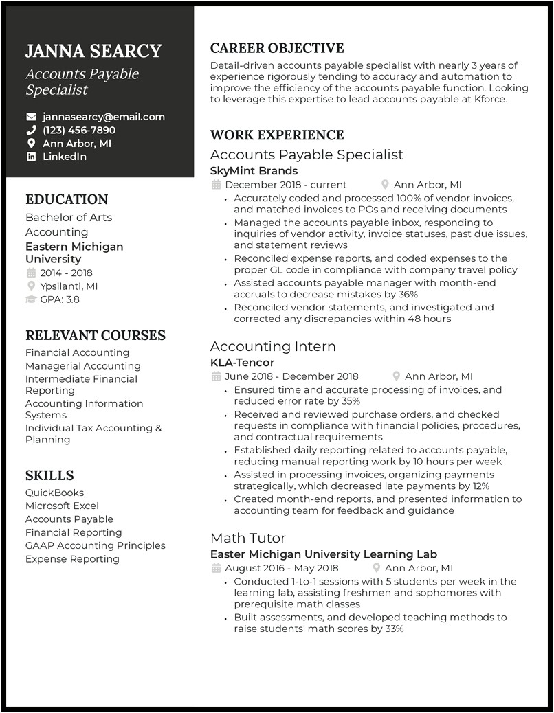 Example Resume For Accounting Student