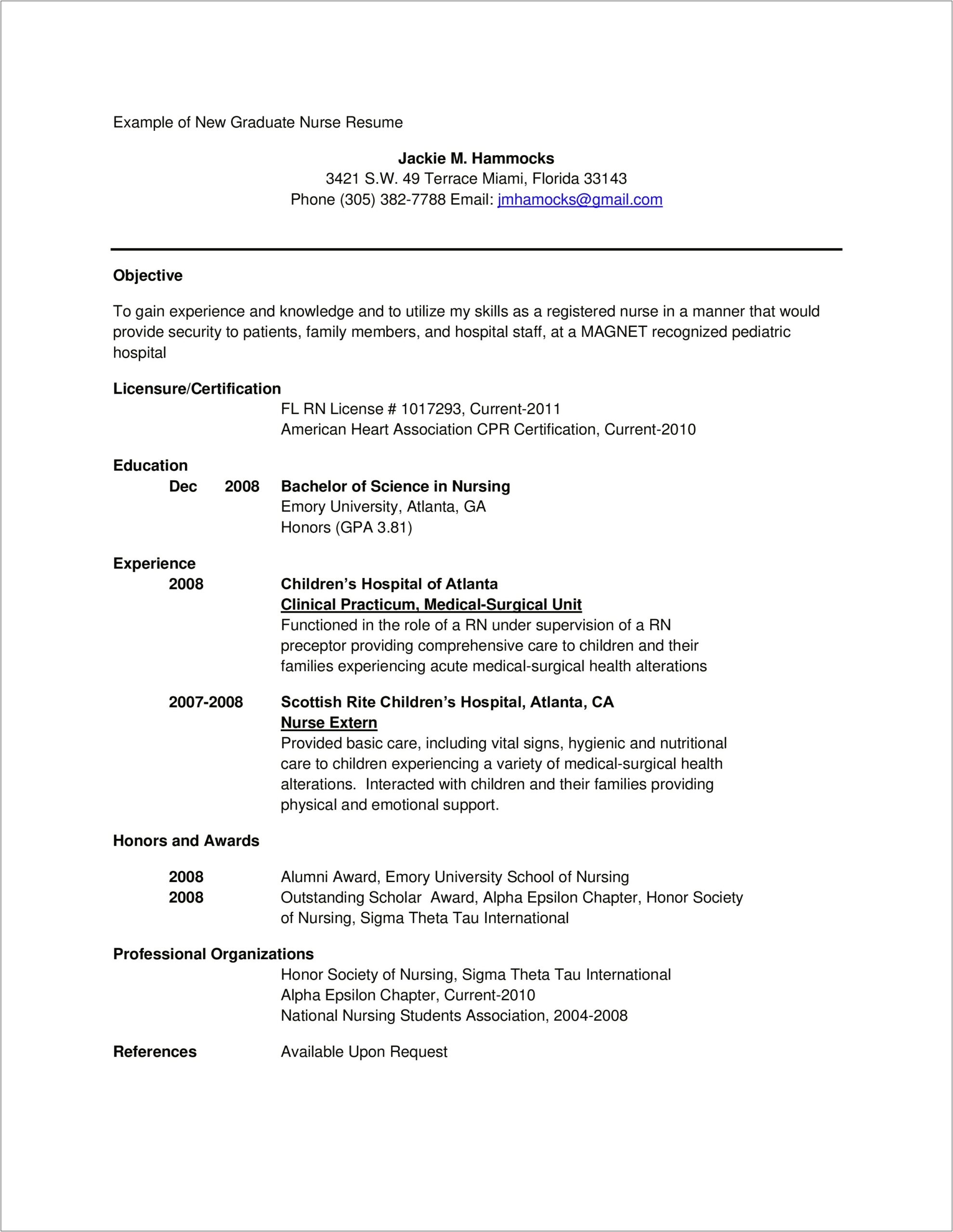 Example Resume For Acute Care Nurse Practitioner