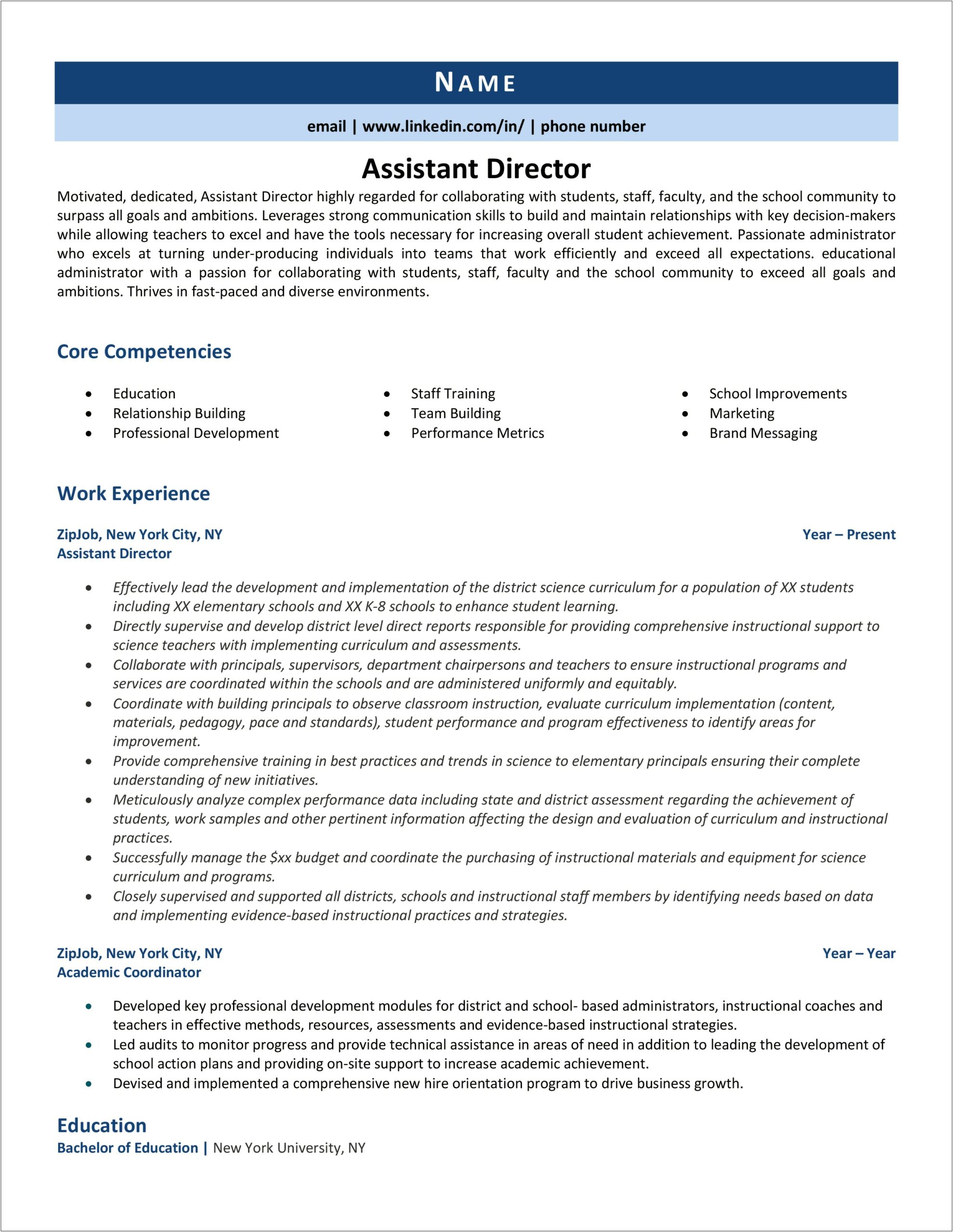 Example Resume For An Instructional Monito