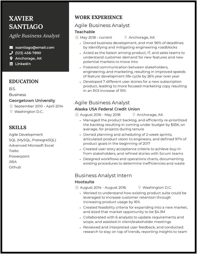 Example Resume For Analyst Position