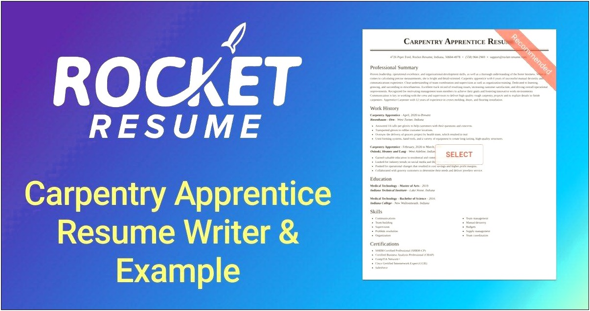 Example Resume For Apprentice Carpenter