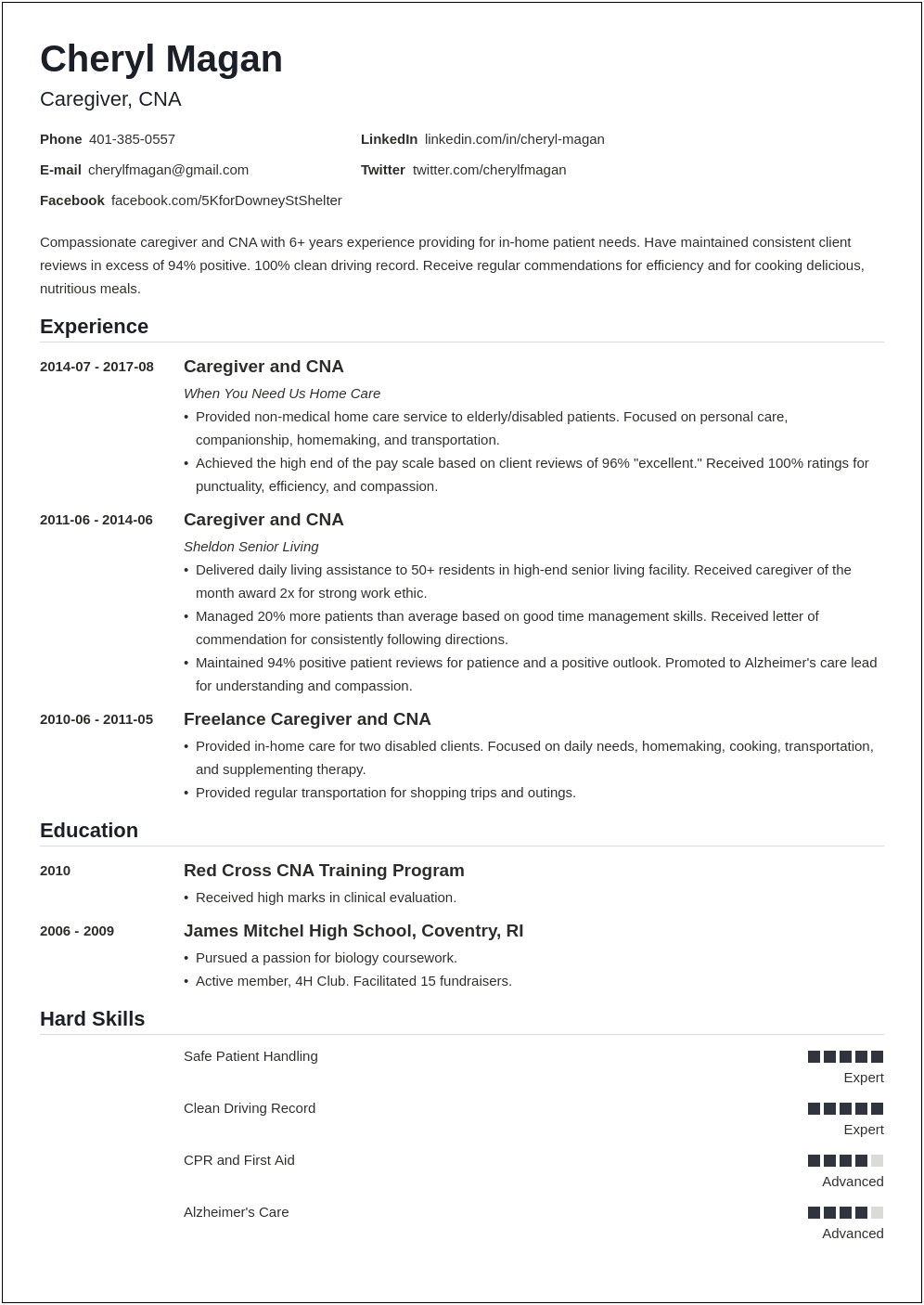 Example Resume For Caregiver Position