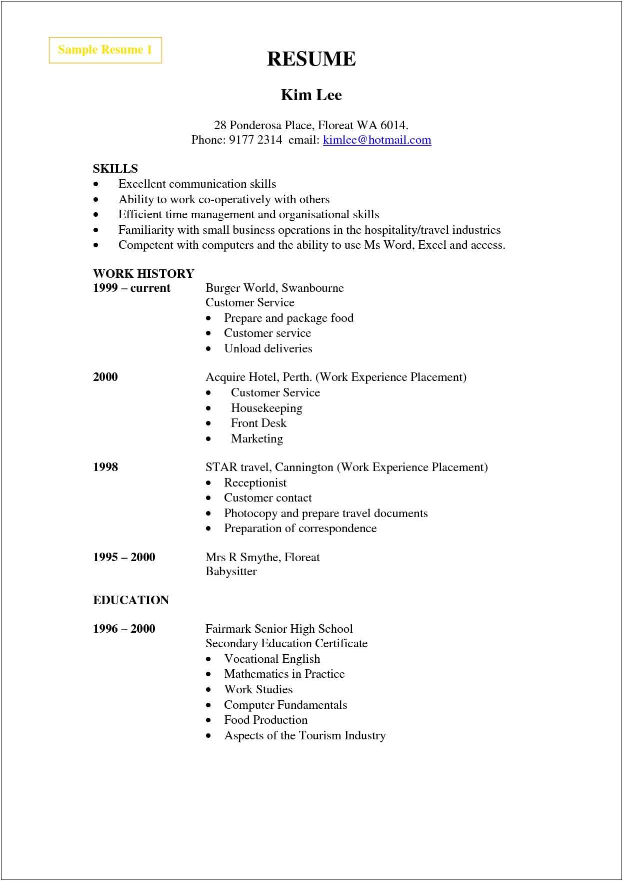 Example Resume For Cleaning Position