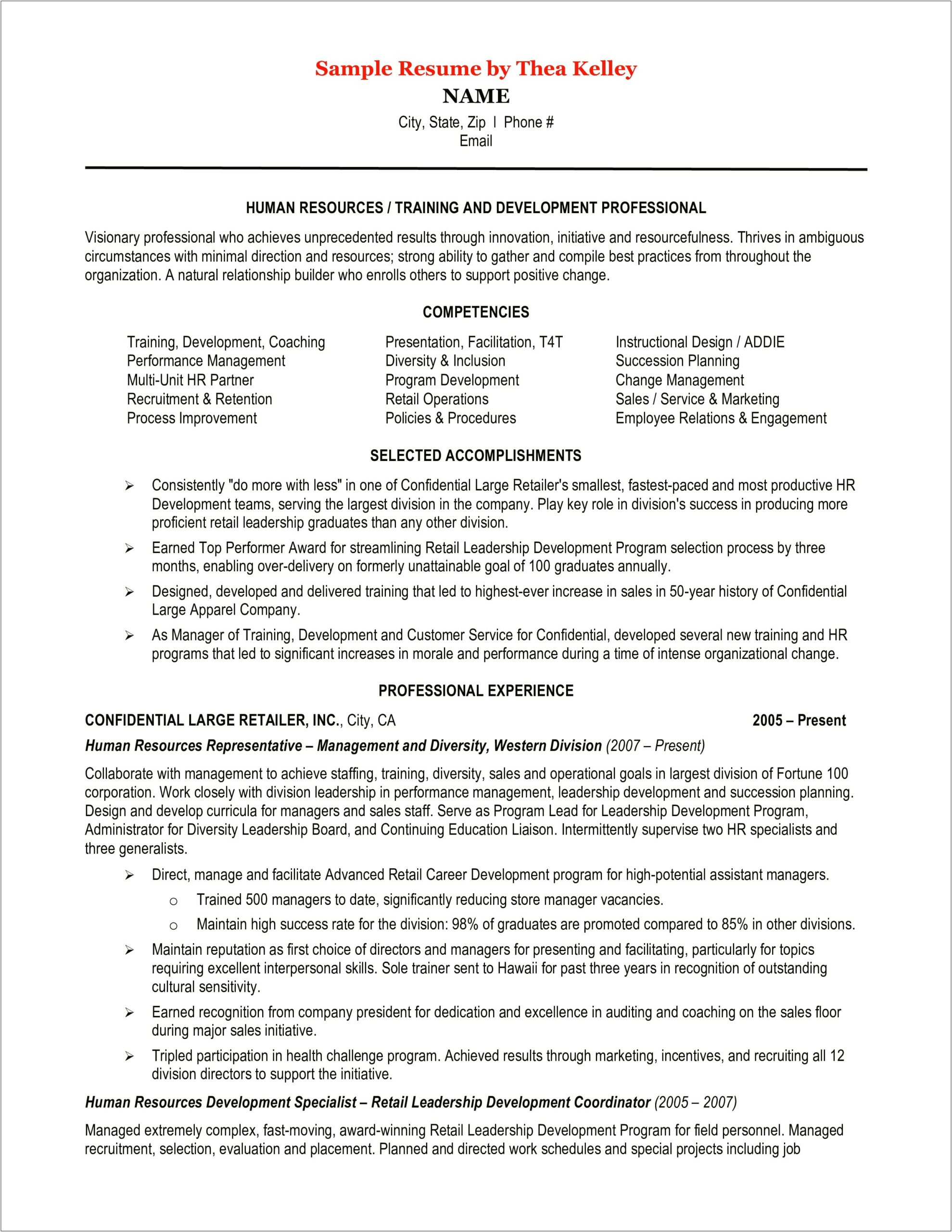 Example Resume For Coaching Director