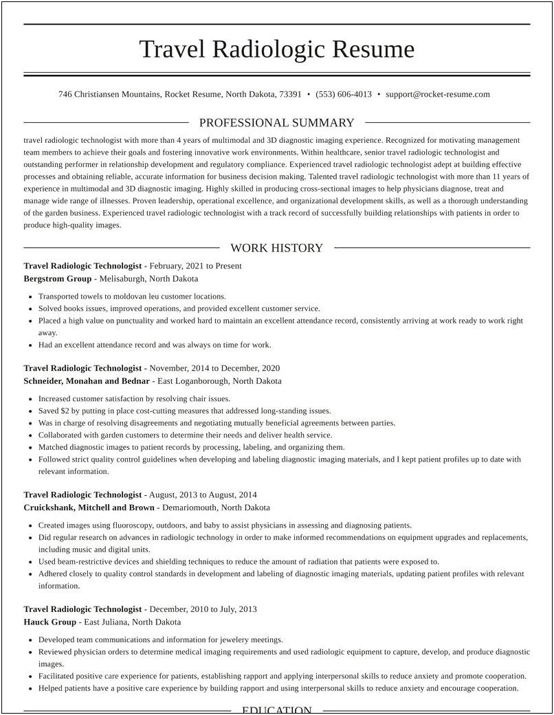 Example Resume For Ct Technologist
