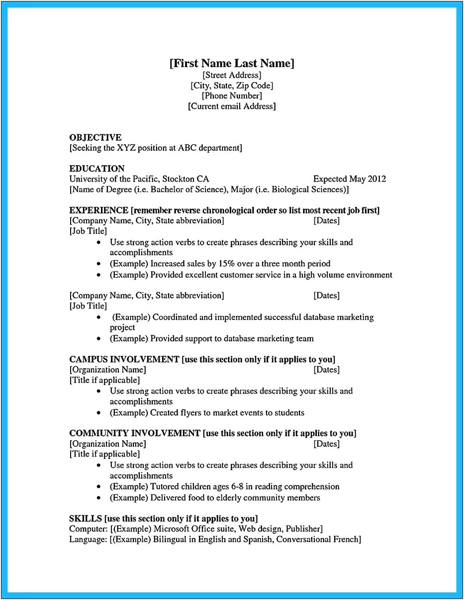 Example Resume For Current College Student