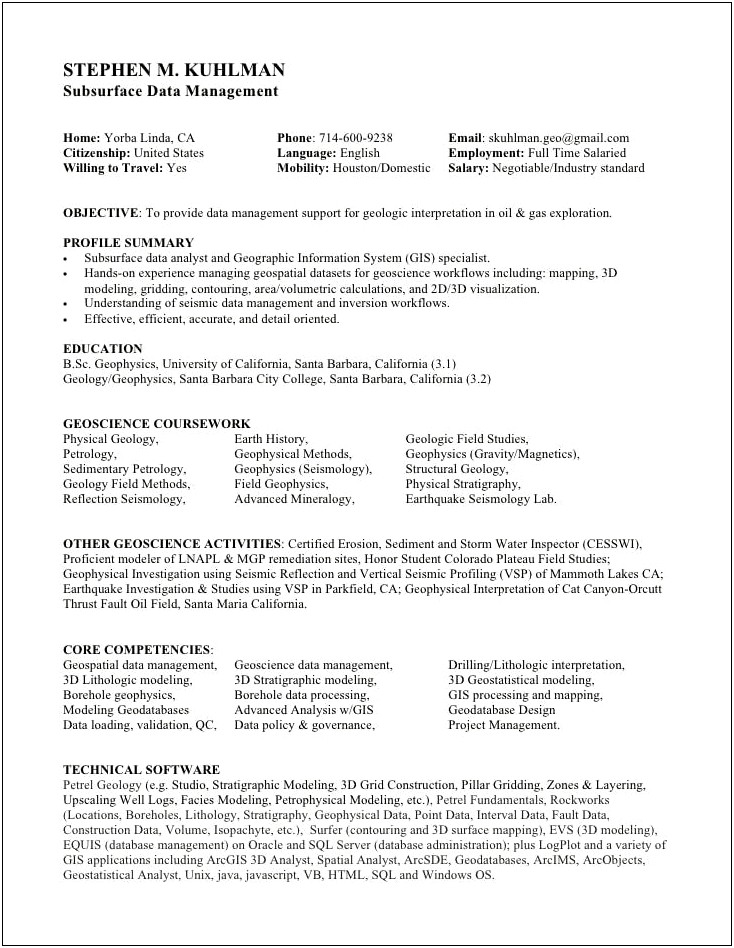 Example Resume For Exploratory Drilling