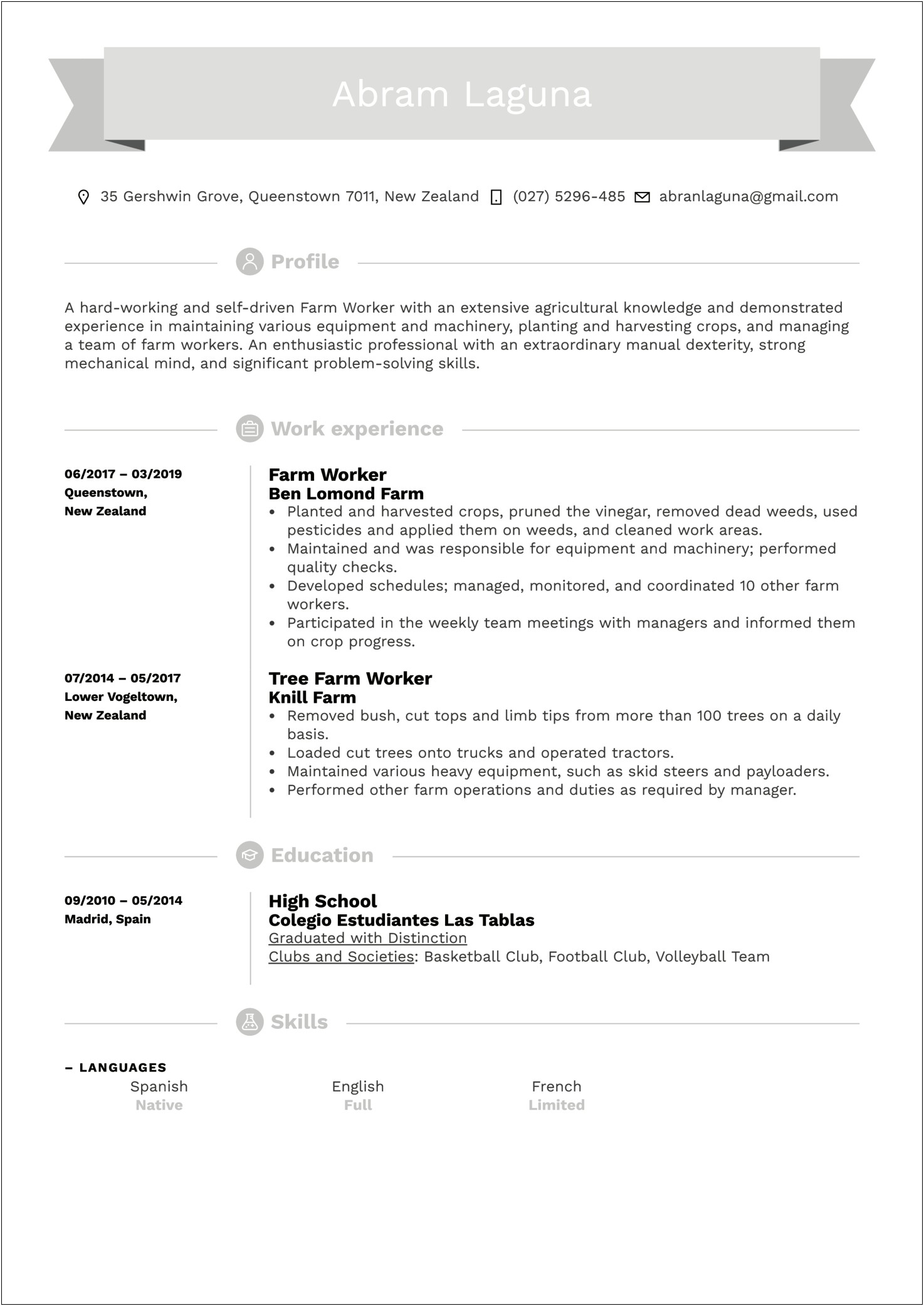 Example Resume For Farm Events