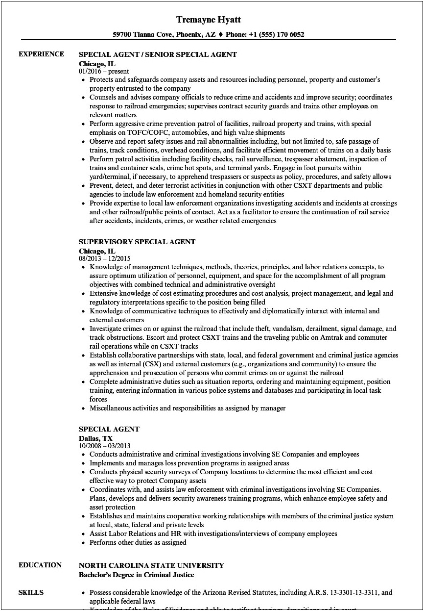 Example Resume For Federal Position