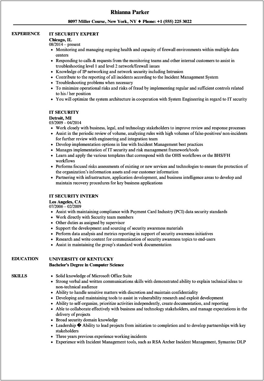 Example Resume For Information Security