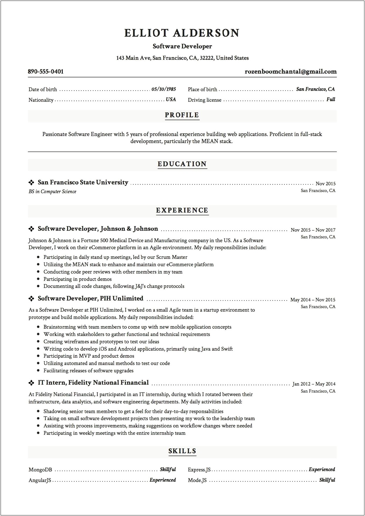 Example Resume For Information Technology