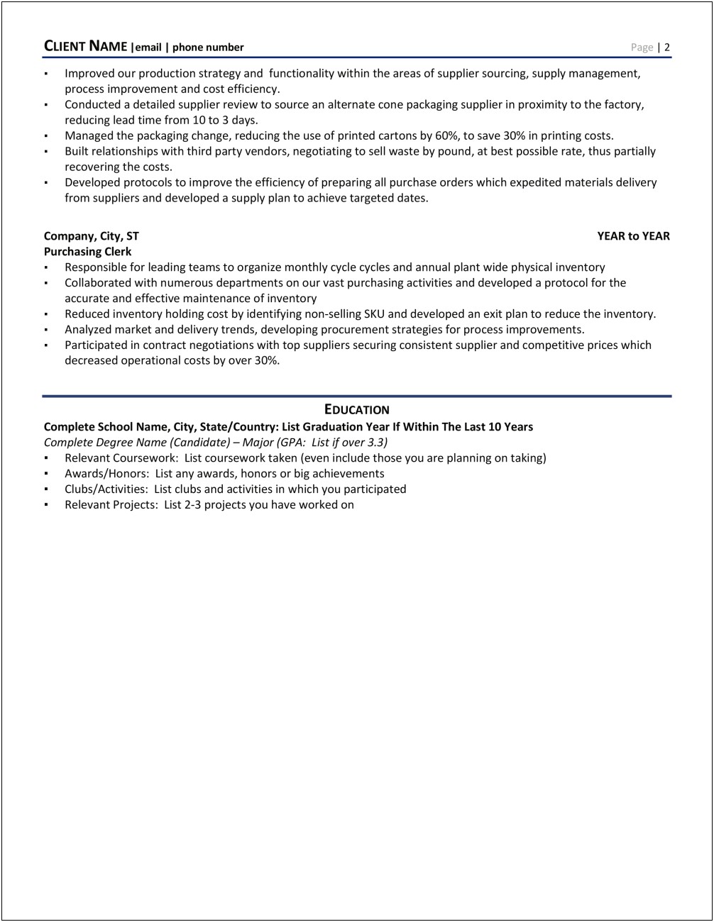 Example Resume For Inventory Clerk