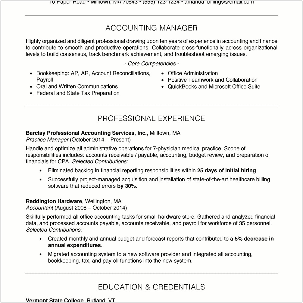 Example Resume For It Professional