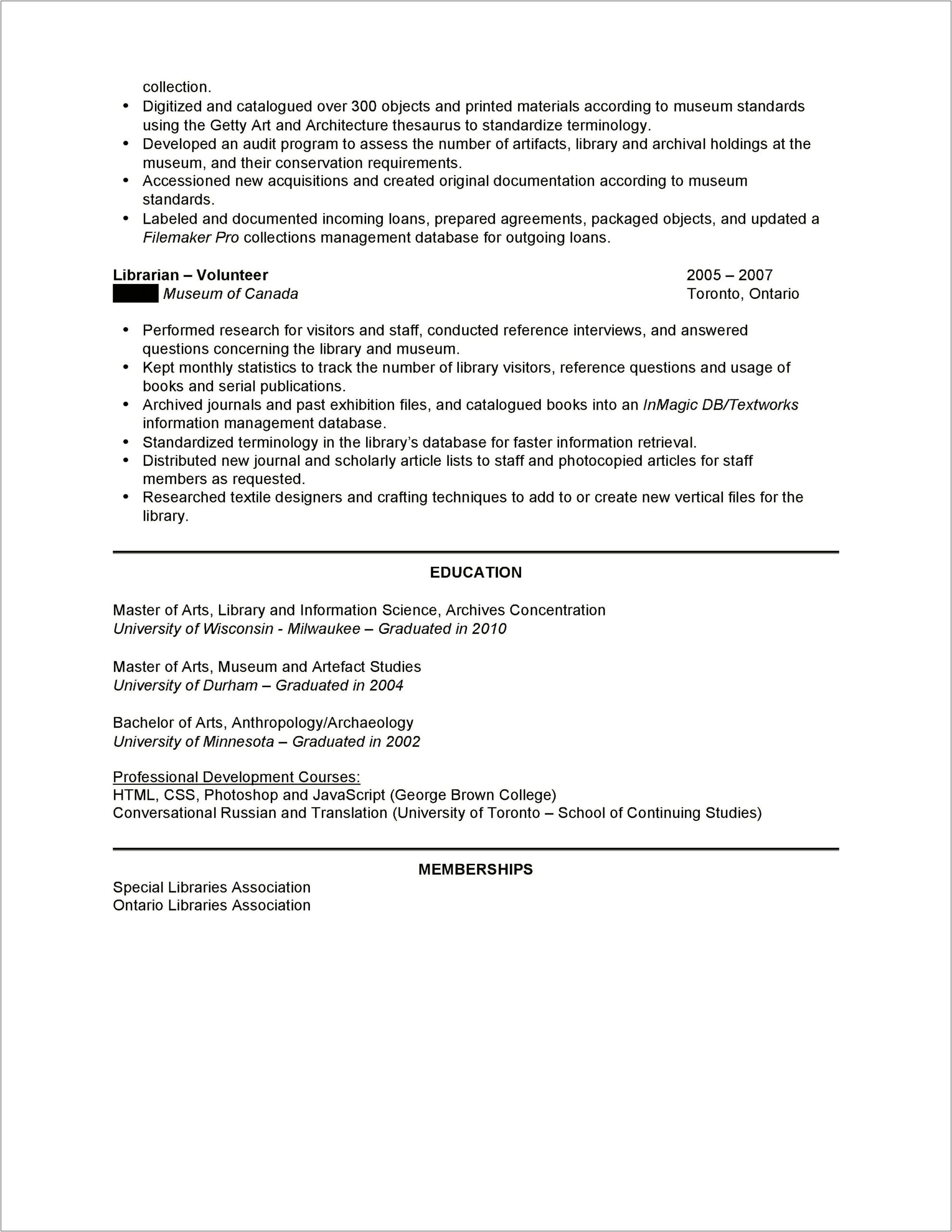 Example Resume For Library Job