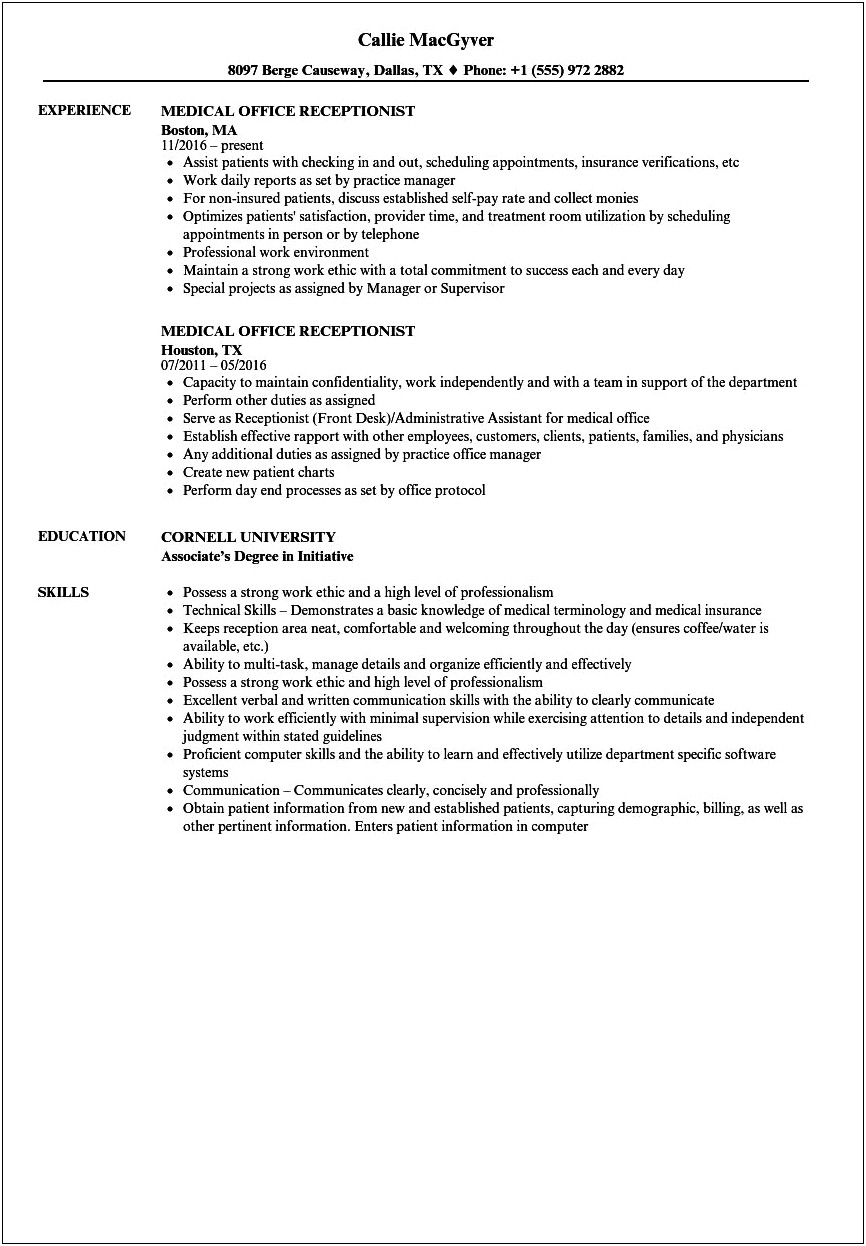 Example Resume For Medical Office Assistant