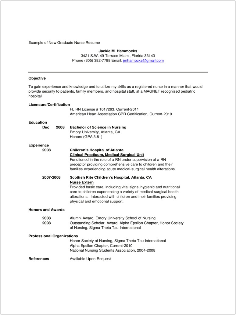 Example Resume For New Grad Rn's