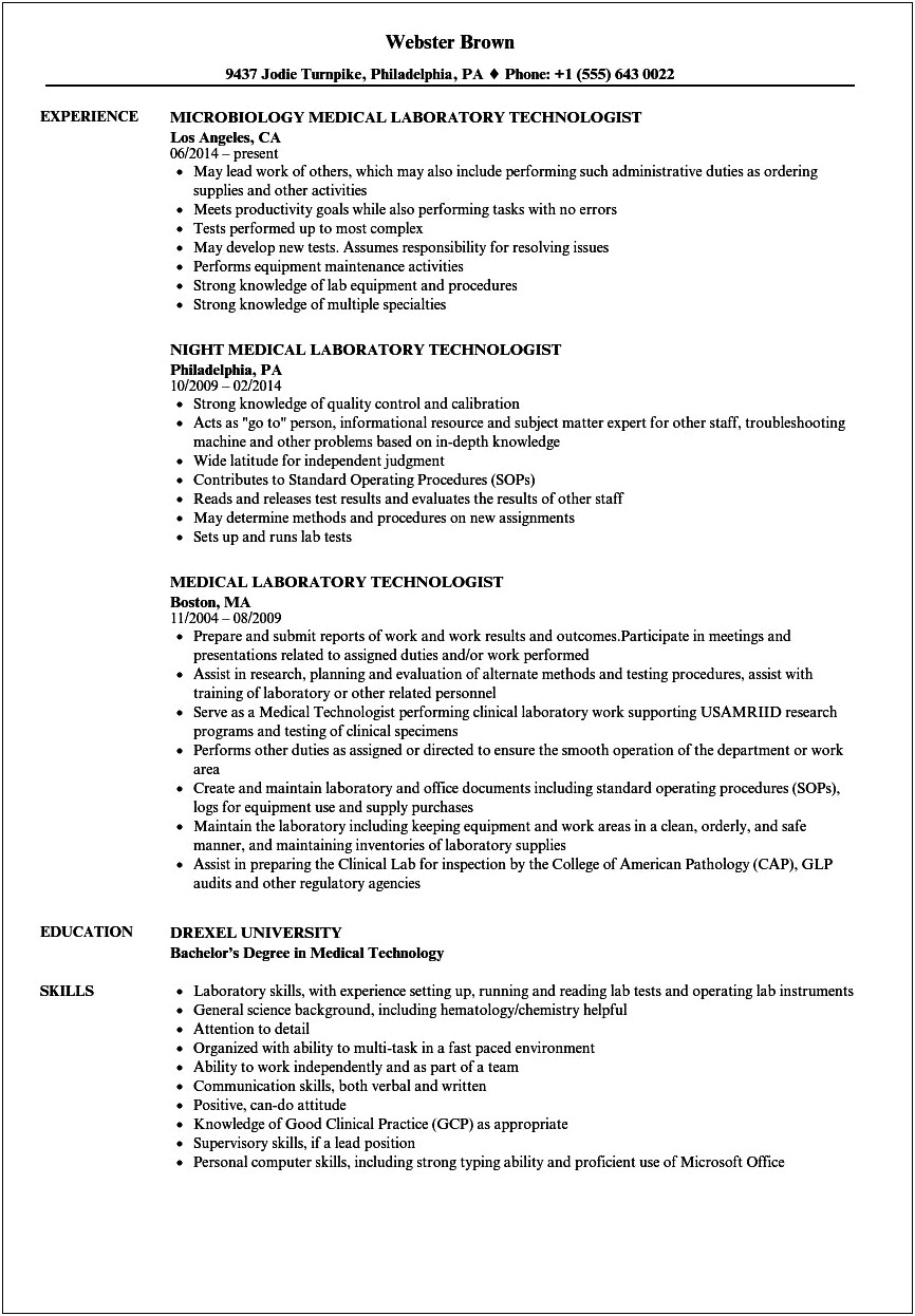 Example Resume For Nuclear Medicine Technologist