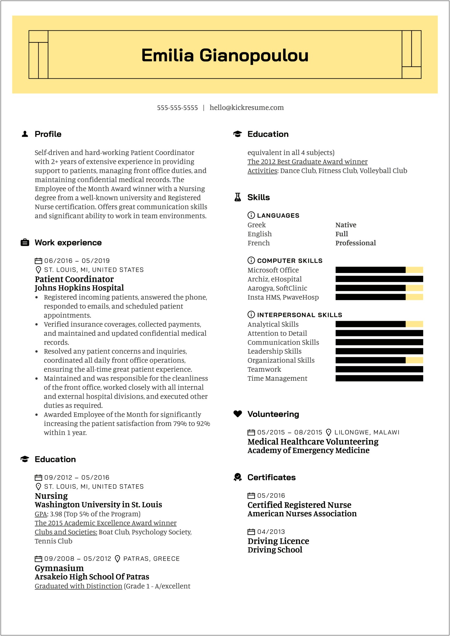 Example Resume For Patient Registration Clerk