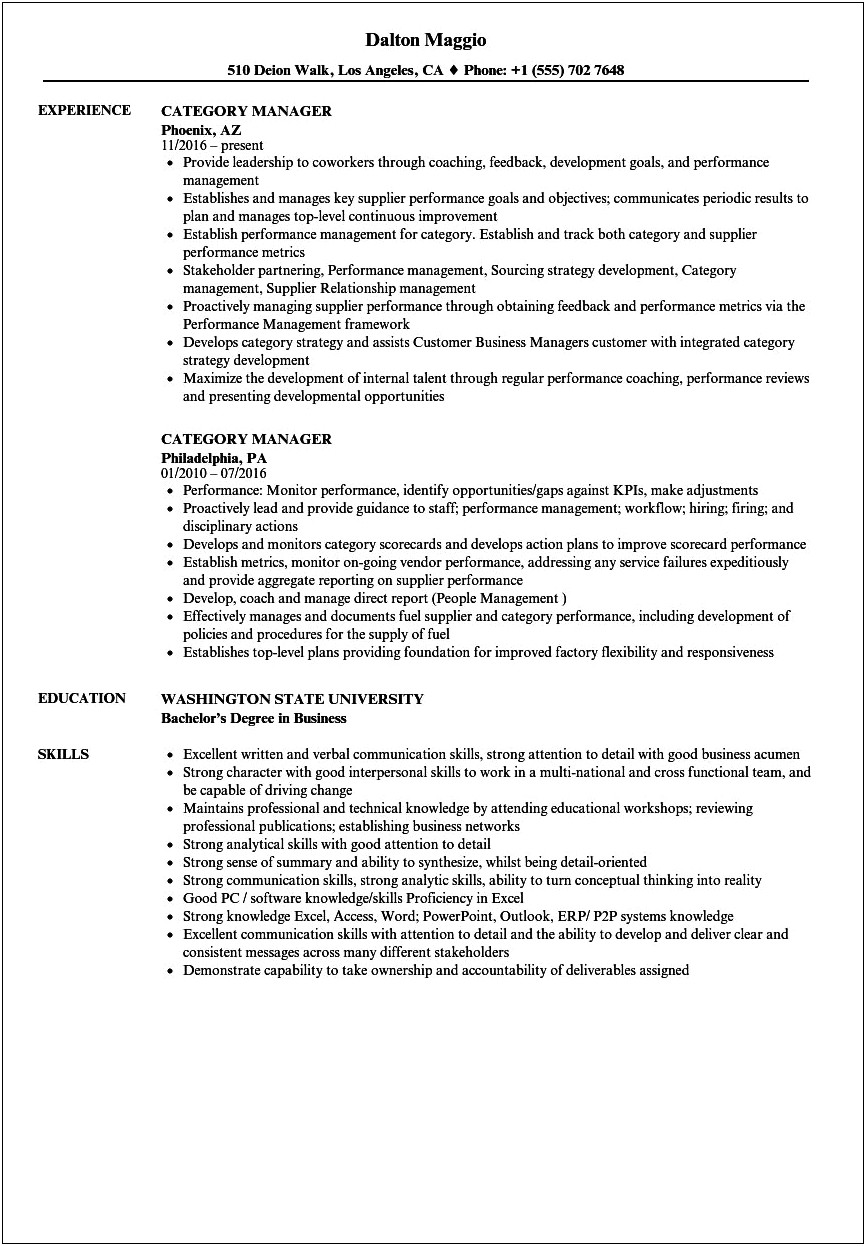 Example Resume For Pepsi Merchandiser