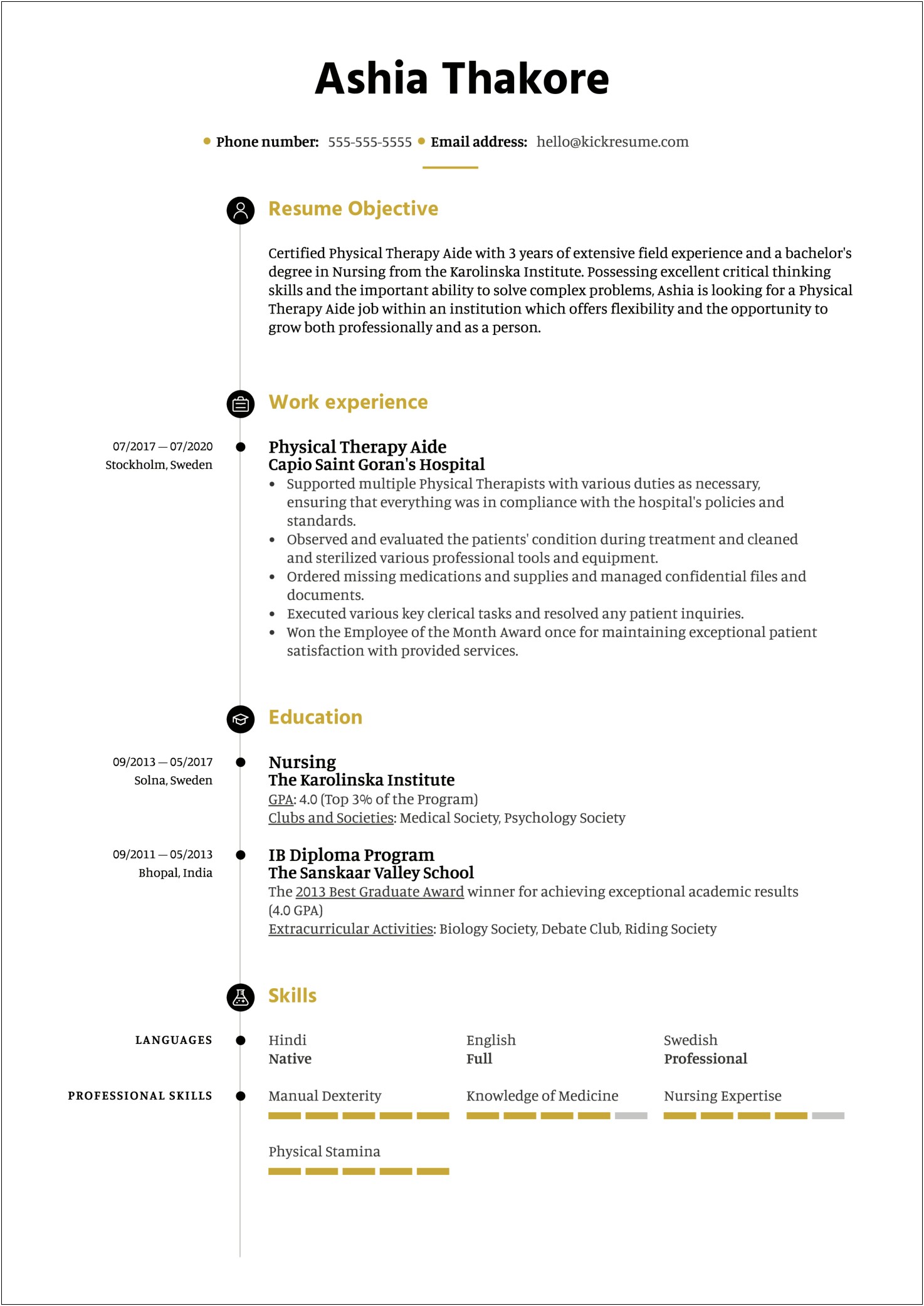 Example Resume For Physical Therapy Aide