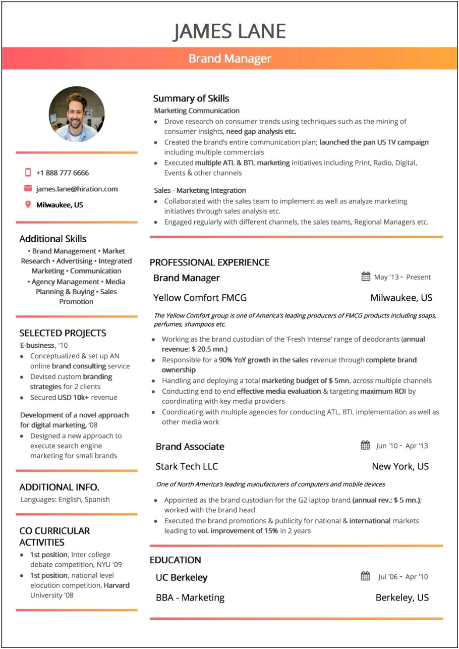 Example Resume For Recent Col
