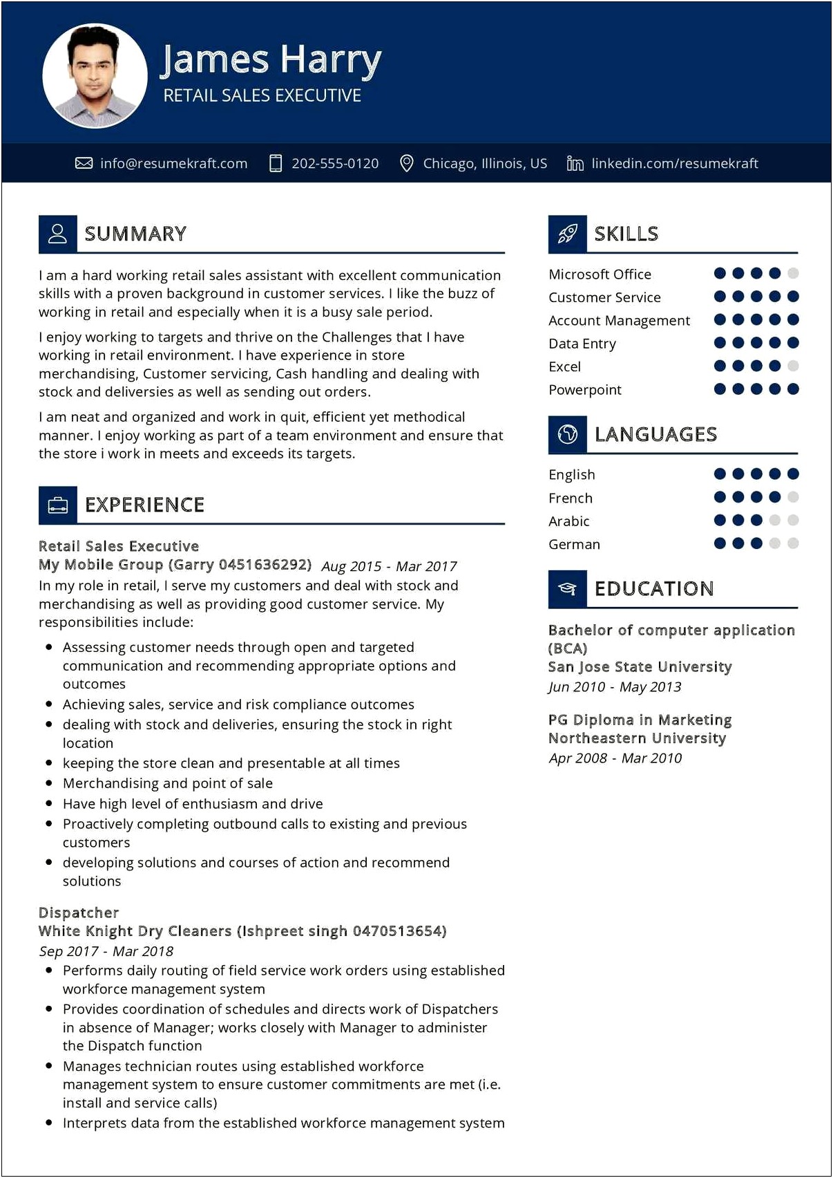 Example Resume For Retail Assistant Manager