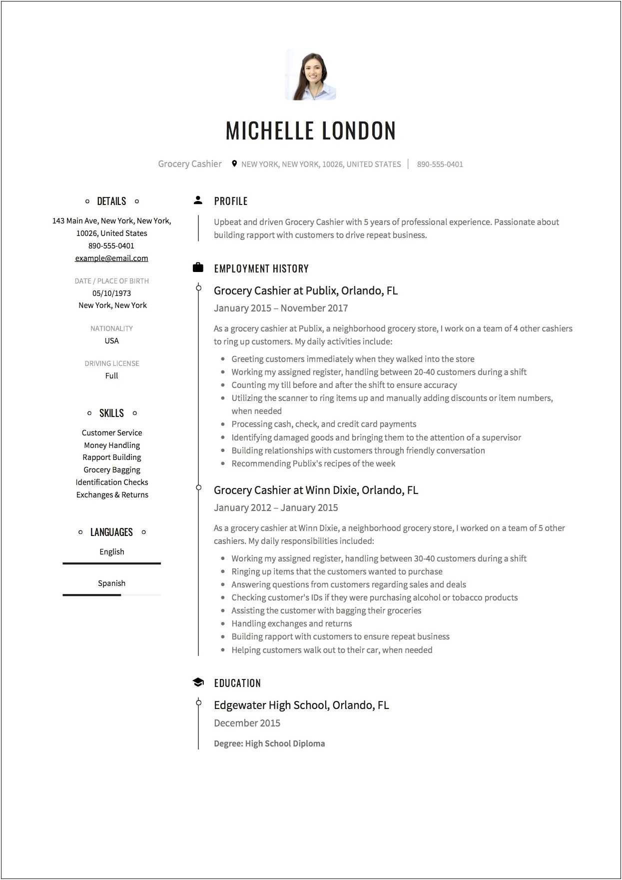 Example Resume For Retail Cashier