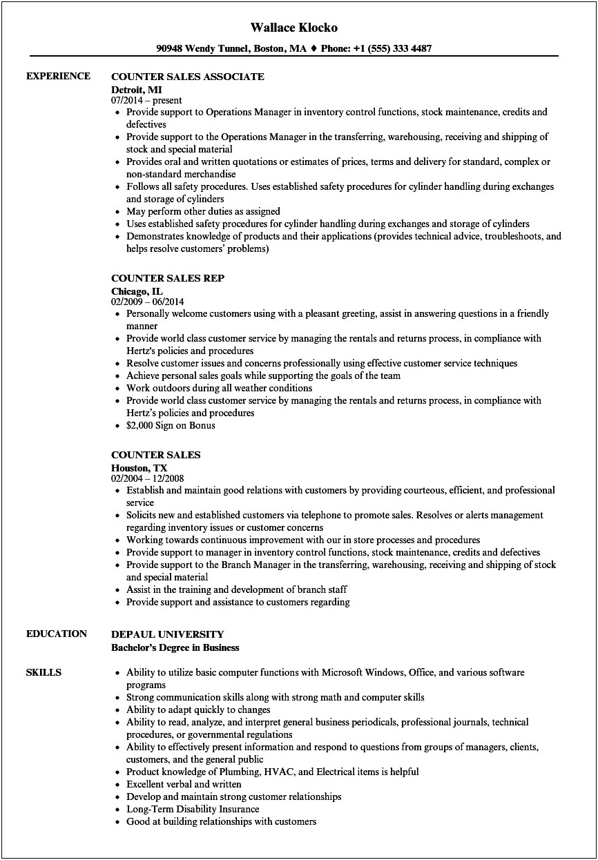 Example Resume For Sales Job
