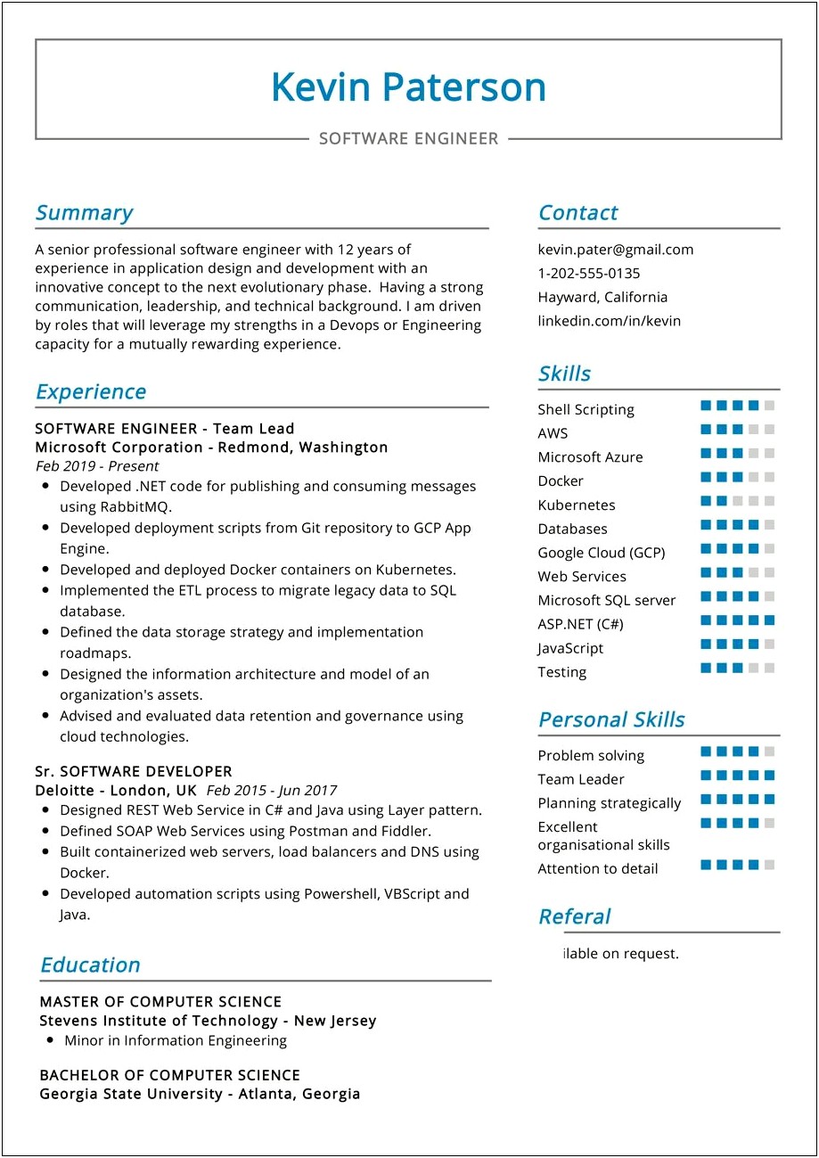 Example Resume For Software Developer