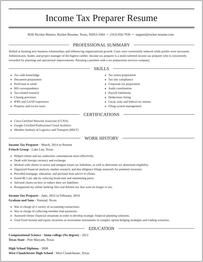 Example Resume For Tax Support Associate