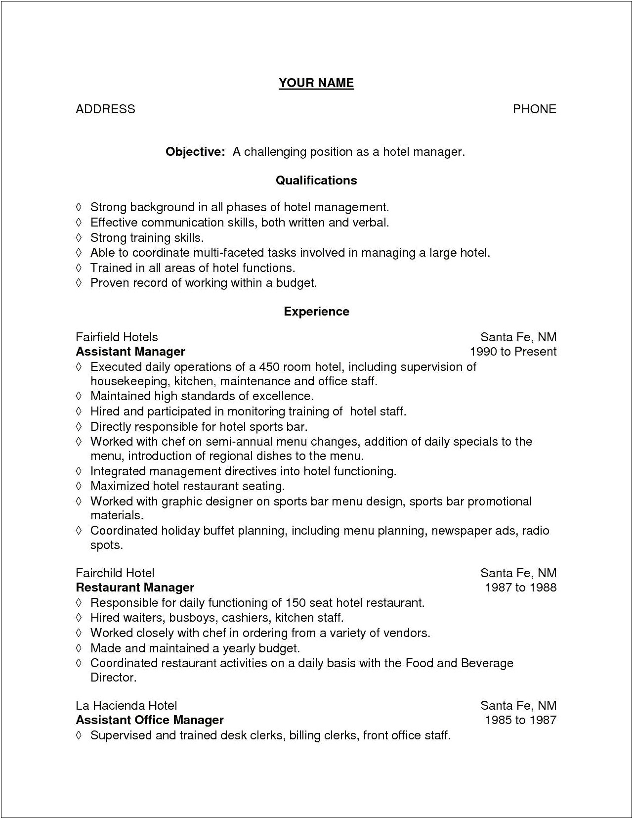 Example Resume For Temporary Cook Job
