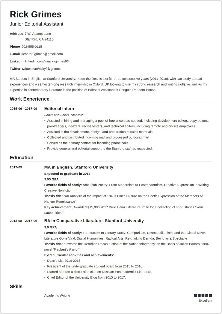 Example Resume Format For Students