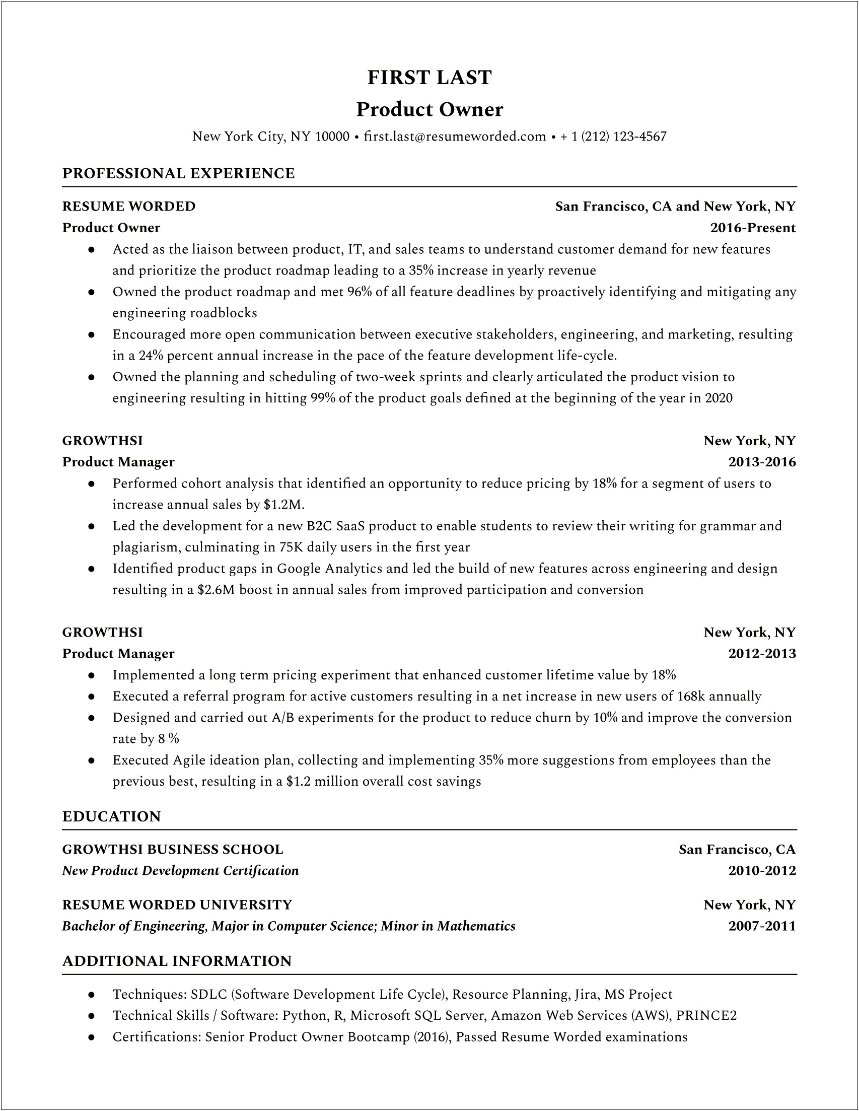 Example Resume Highlighting School Projects
